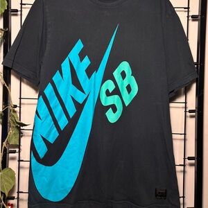 Nike Men’s Black T-Shirt with Blue/Teal SB Swoosh
